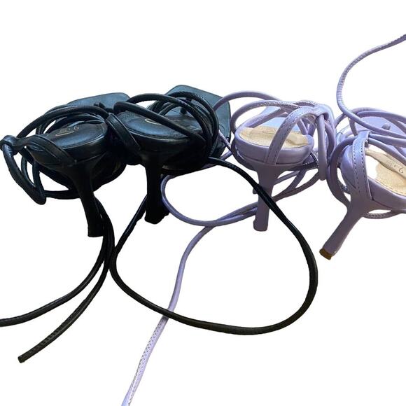 Lot of 2 Olivia Fargiano Heels Square Toe Strappy Lace Up Black and Purple 8 - Picture 4 of 8